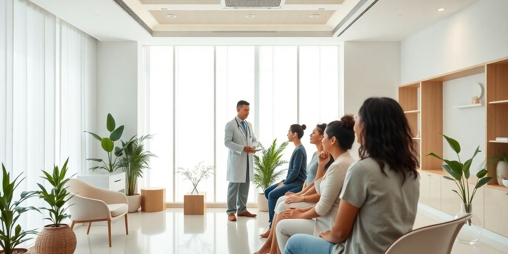 Interior de clínica de bem-estar moderna e elegante.